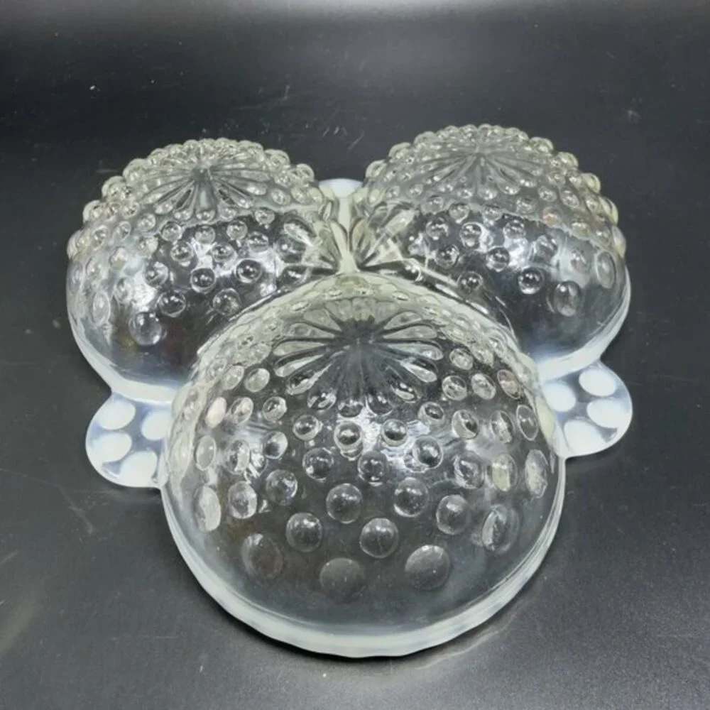 Anchor Hocking Moonstone Clear Opalescent Hobnail Relish Dish 3 Parts Glass Dish
